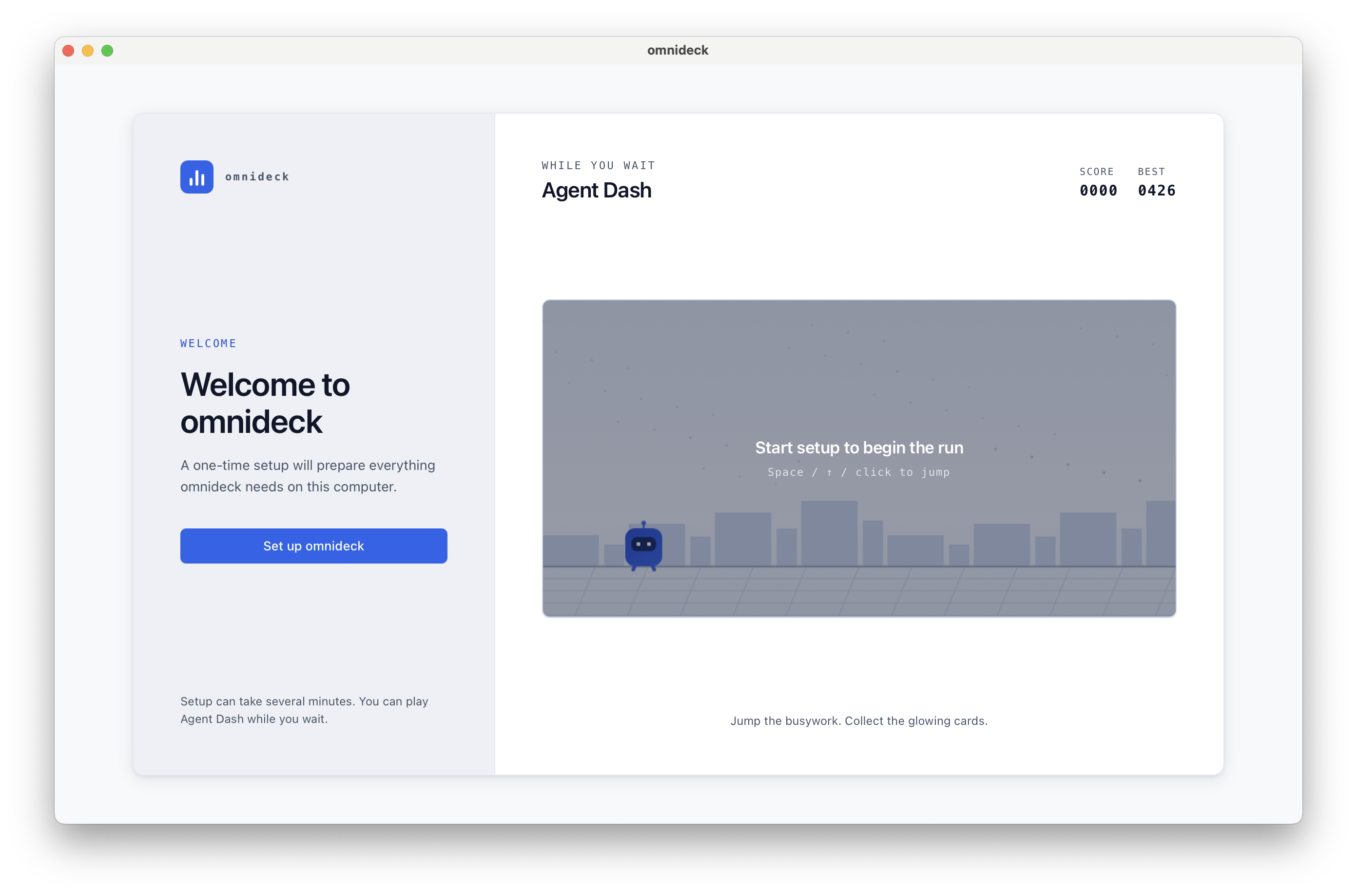 omnideck welcome screen with the Set up omnideck button