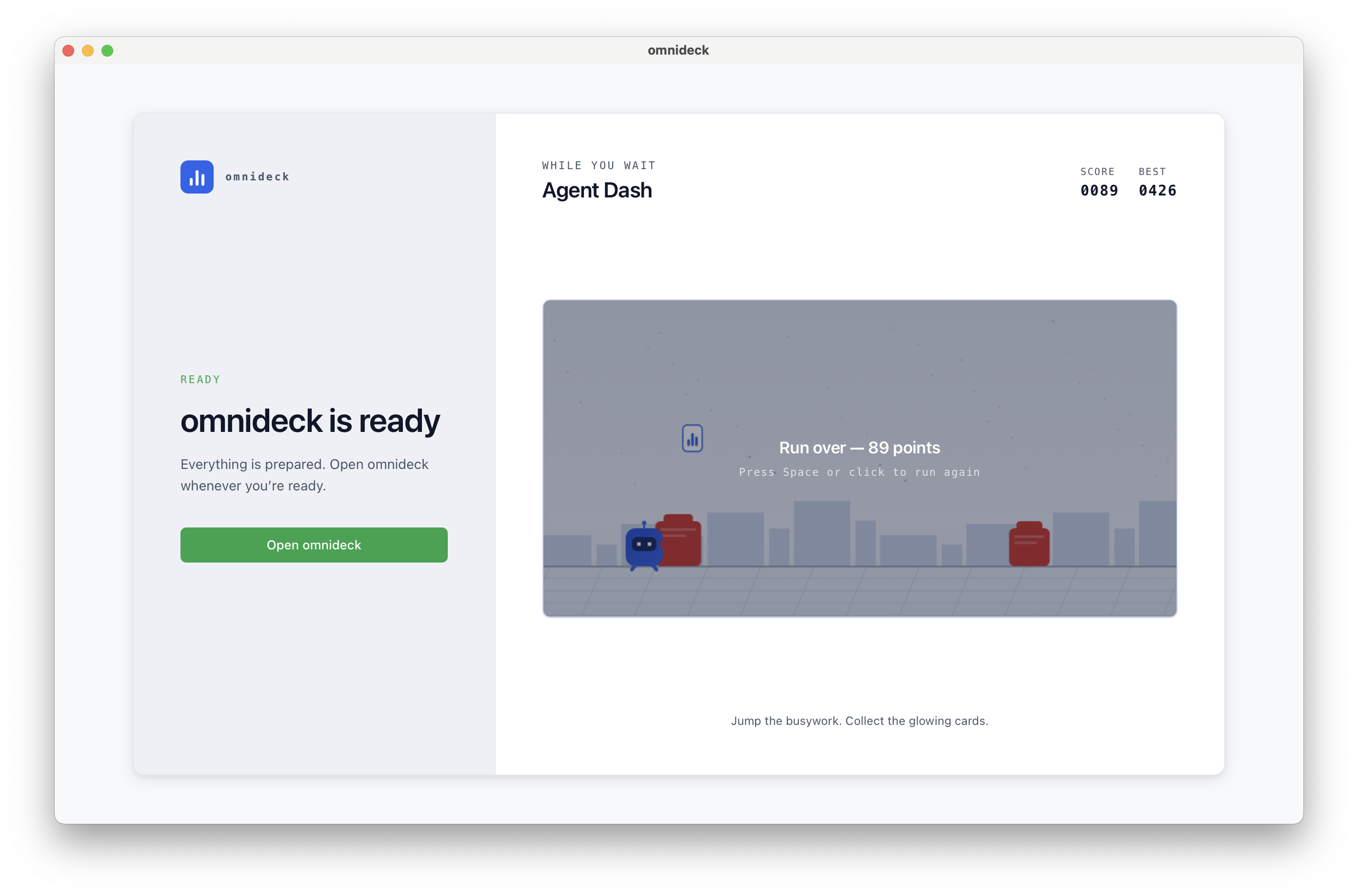 omnideck setup complete screen on macOS