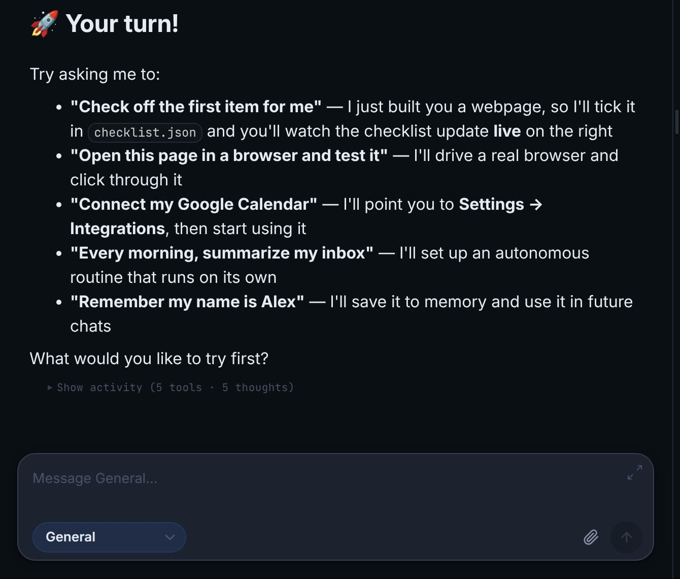 omnideck’s first chat, a welcome tour that ends with requests to try
