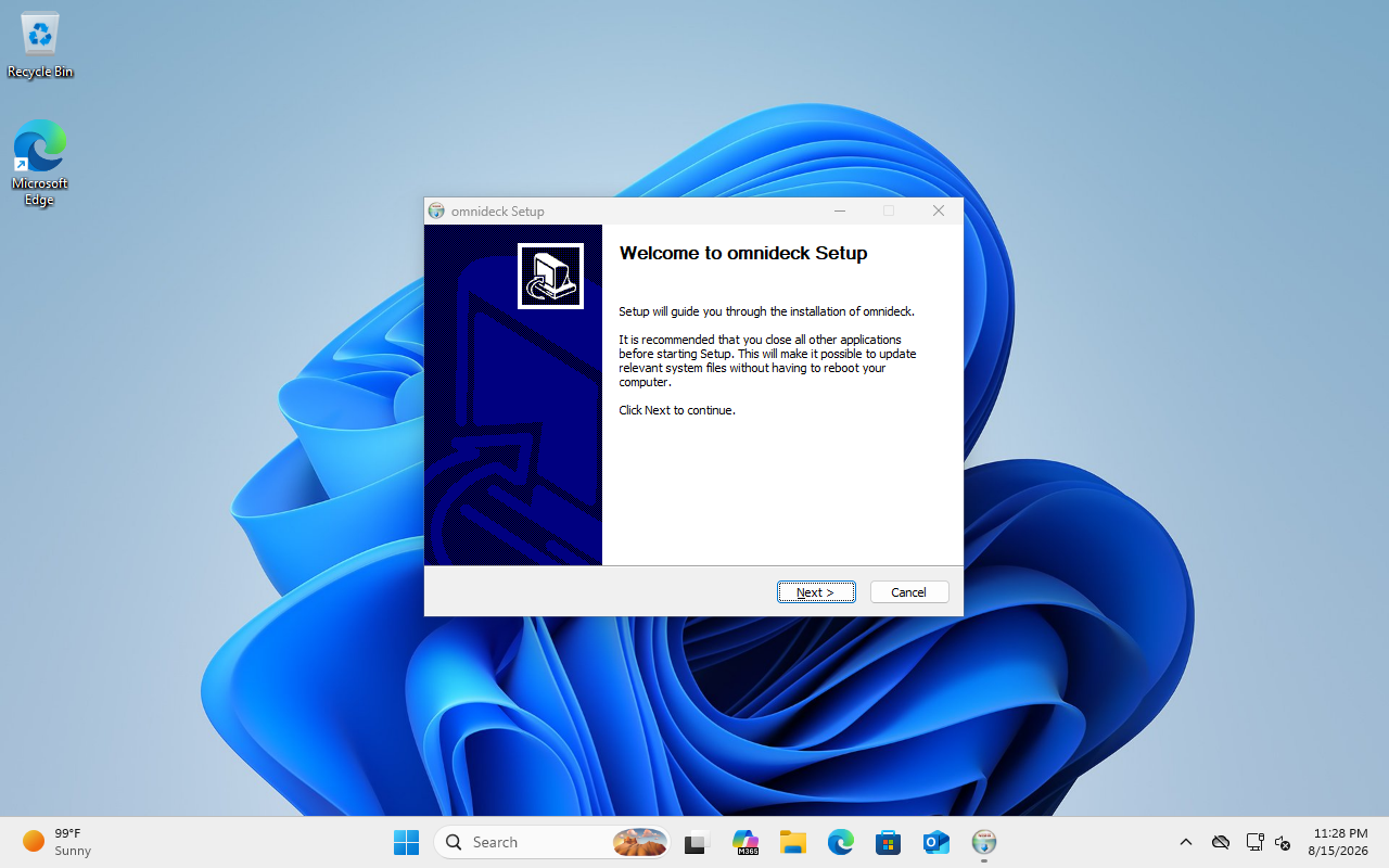 Welcome to omnideck Setup on Windows 11