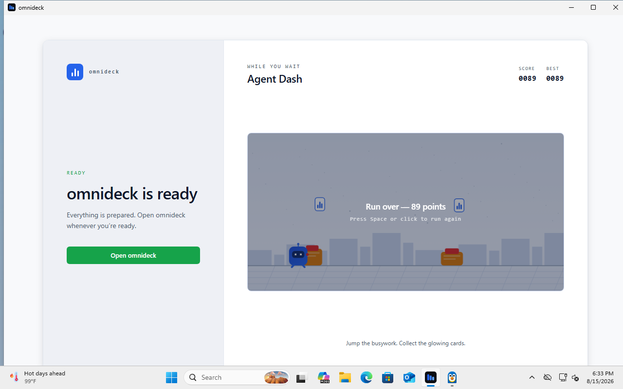 omnideck setup complete screen on Windows 11