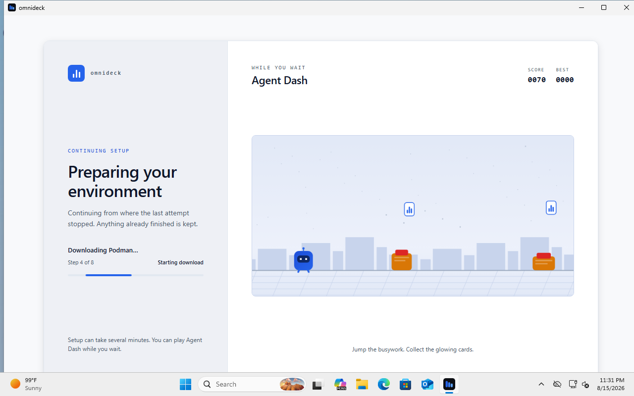 omnideck continuing setup after Windows sign-in