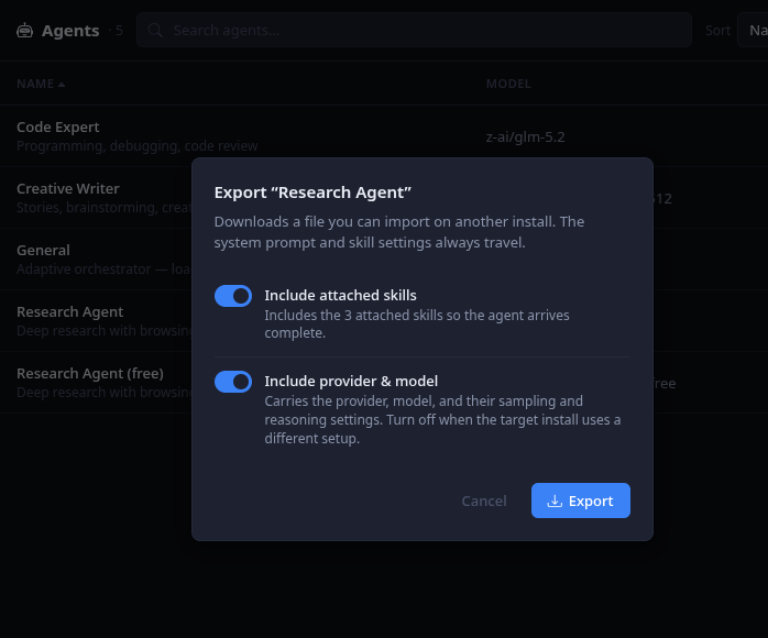 Import/export agent profiles